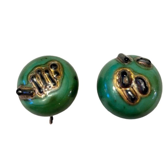 Vintage Green Abstract Dot Clip On Non-Pierced Earrings Goldtone .75" - Picture 1 of 6
